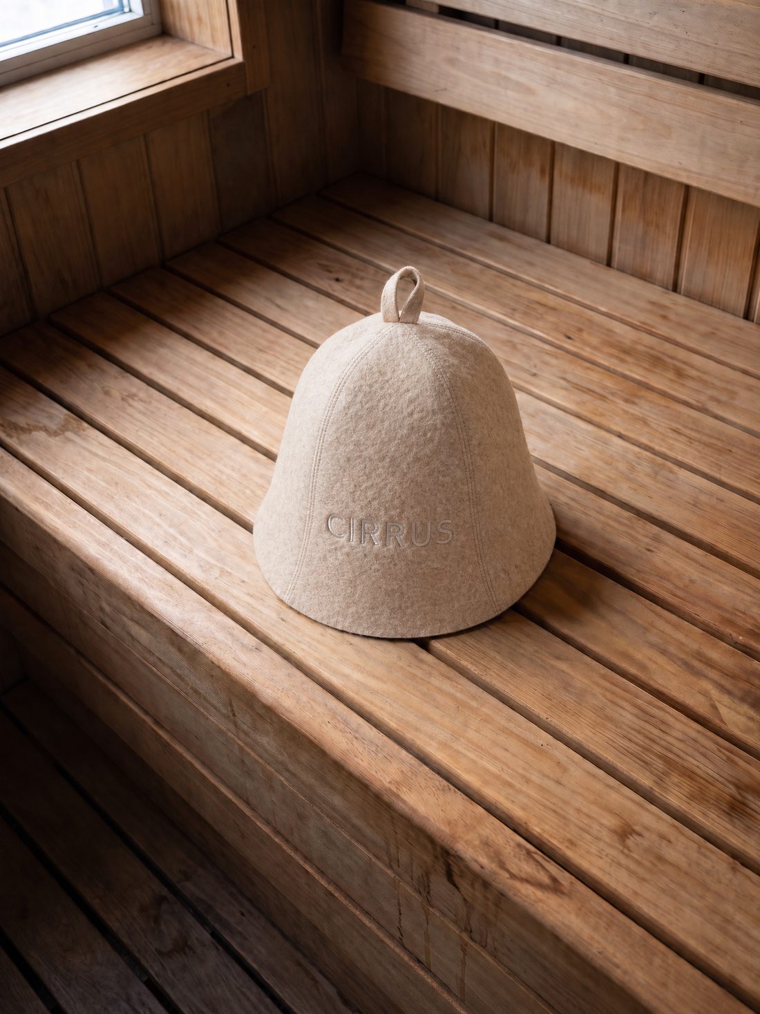 Light beige wool sauna beanie