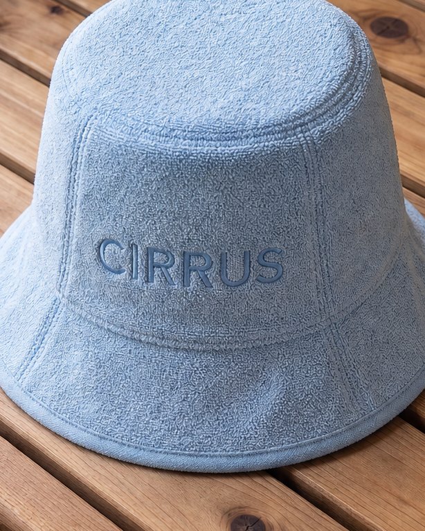 Close view of Sky cotton terry showing the sewn panel seams